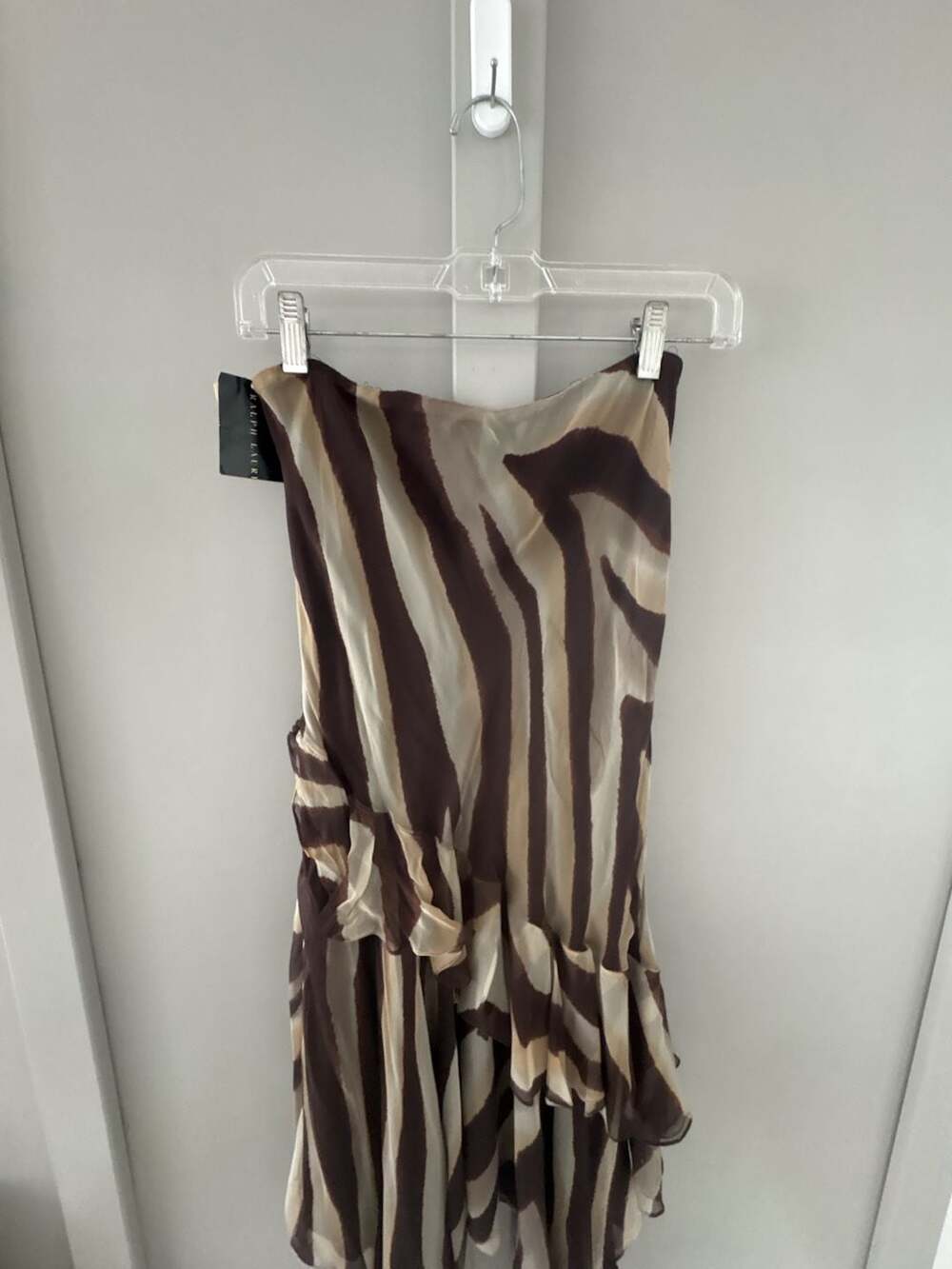 Ralph Lauren Ruffled Skirt Size 8 Brown Zebra Print Silk Midi - Picture 9 of 11